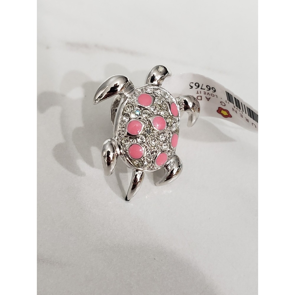 NEW SEA TURTLE Brooch Pin PINK Crystal Accents By Lauren G Adams BEACH COASTAL